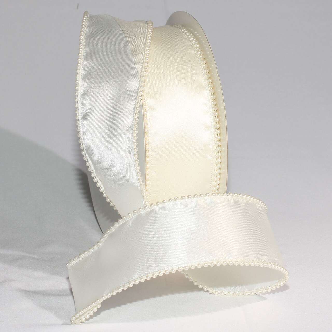 The Ribbon People Ivory Pearl Edge Satin Wired Craft Ribbon 2" x 20 Yards